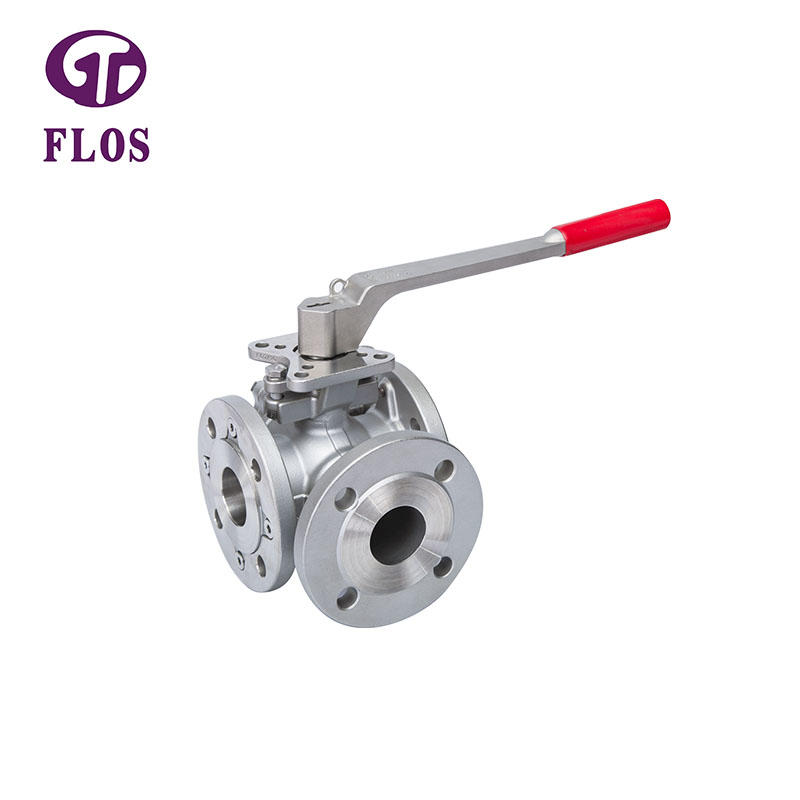 3 way manual stainless steel high-platform ball valve，flanged ends