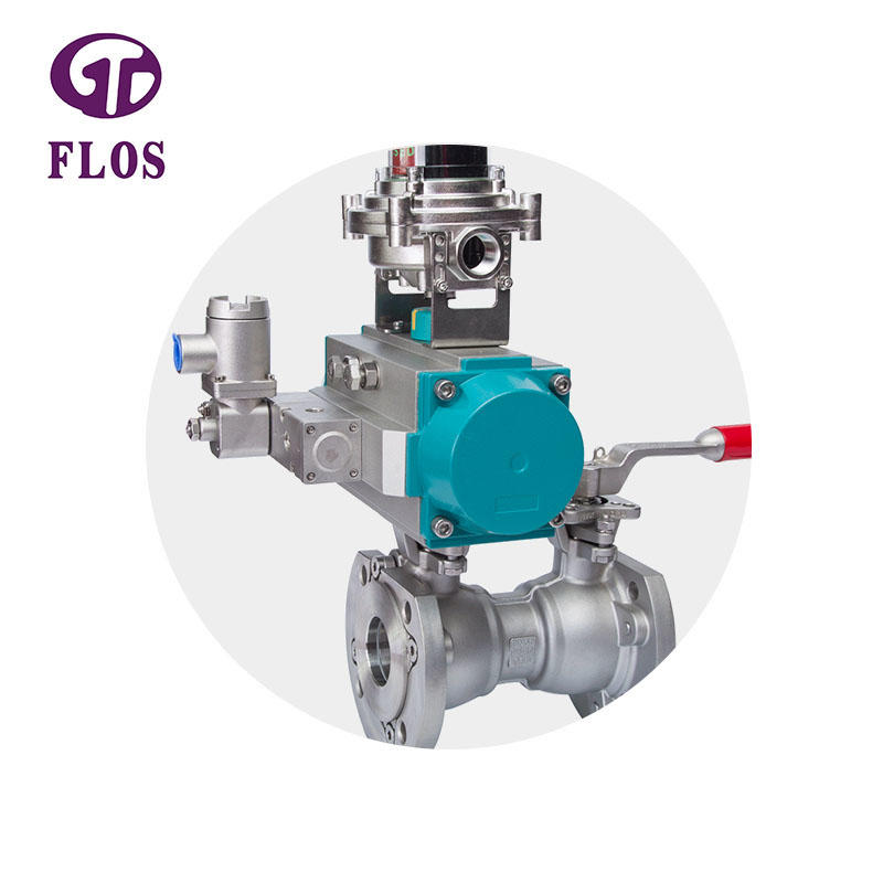 One pc pneumatic-manual double stainless steel ball valve with open-close position switch, flanged ends