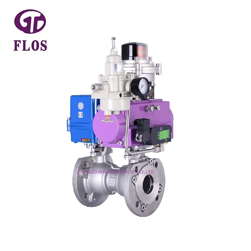 One pc pneumatic-electric stainless steel ball valve with open-close position switch，flanged ends
