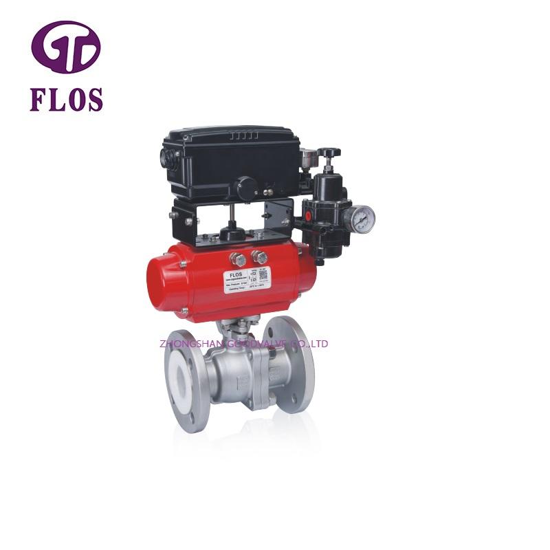 2 pc pneumatic fluorine lined ball valve with positioner,flanged ends